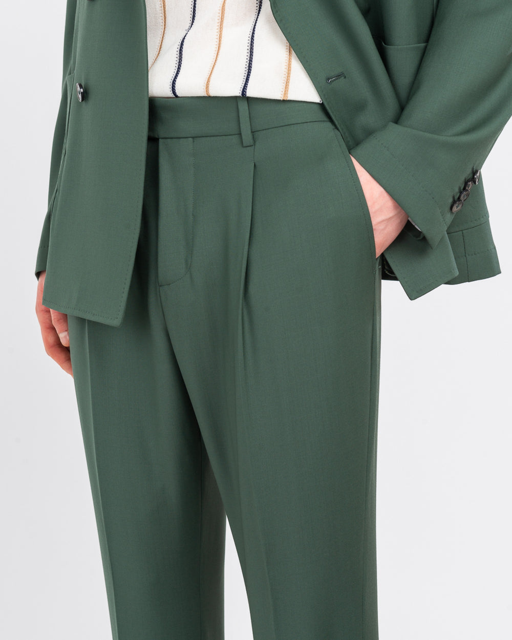 green stretch cool wool double breasted suit