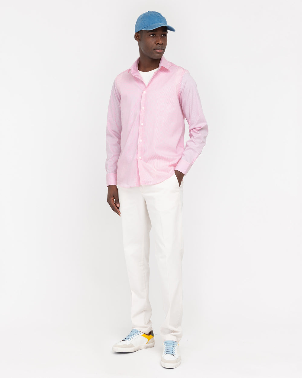 pink stretch cotton striped shirt