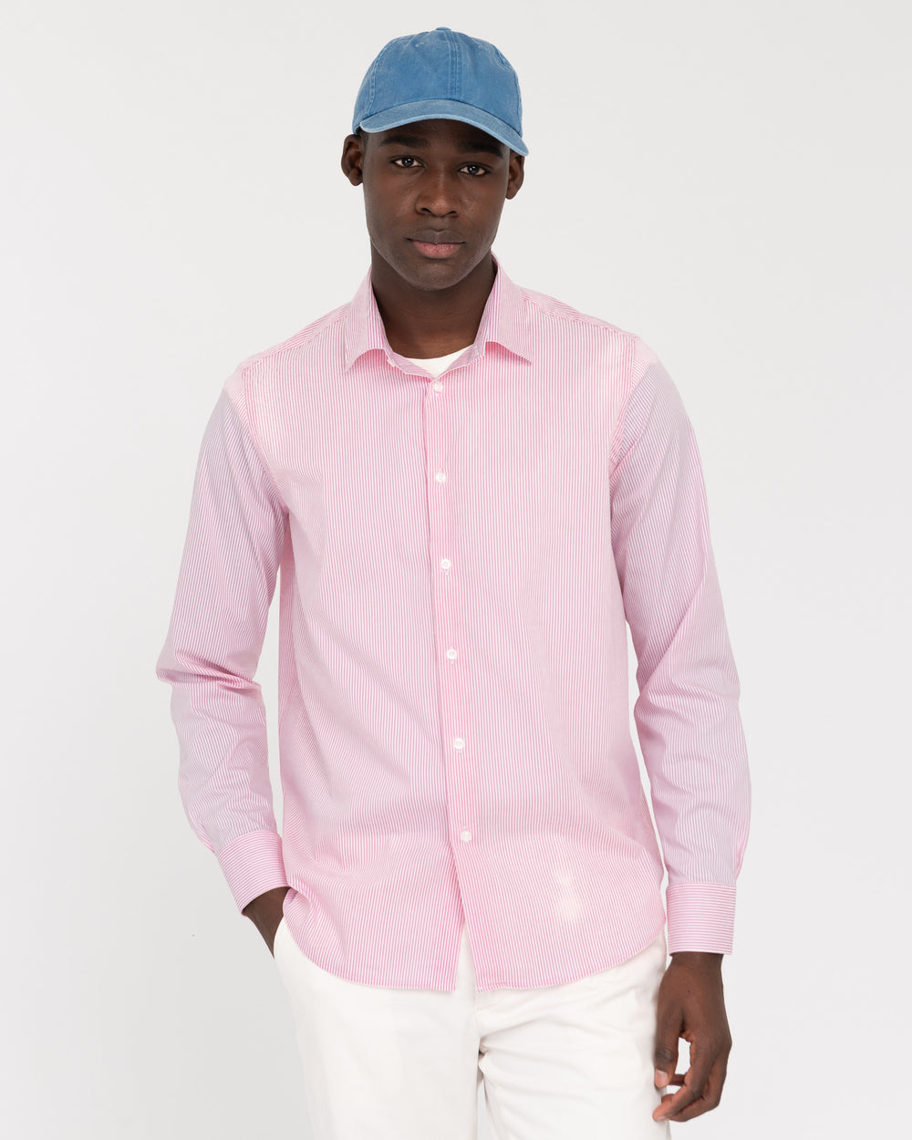 pink stretch cotton striped shirt