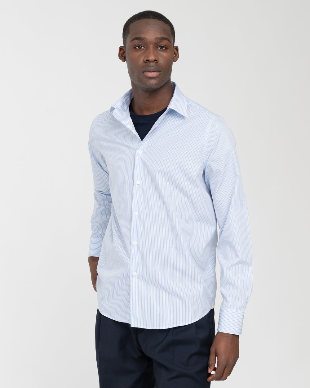 sky blue irregular stripe cotton shirt