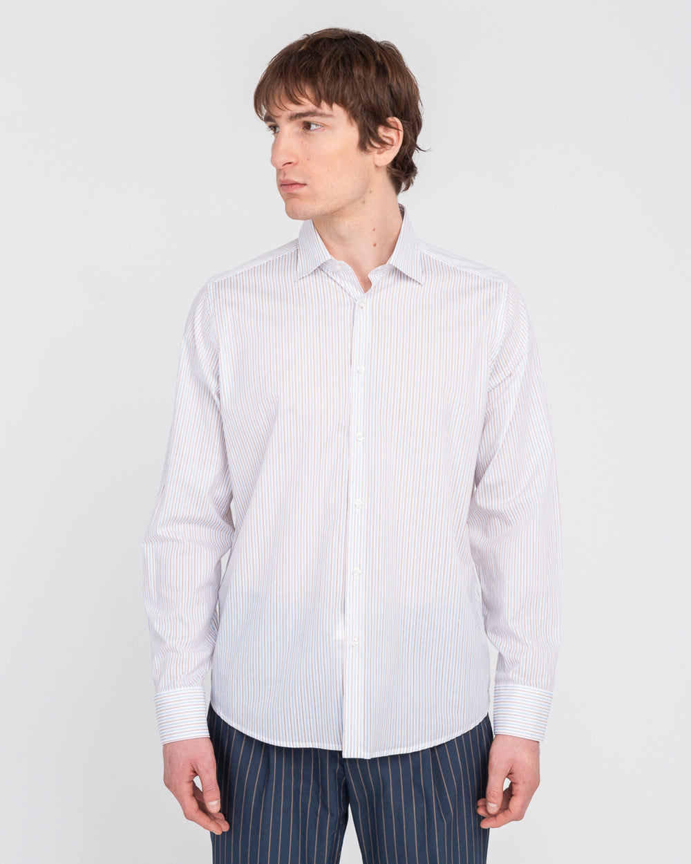 white print stretch poplin shirt