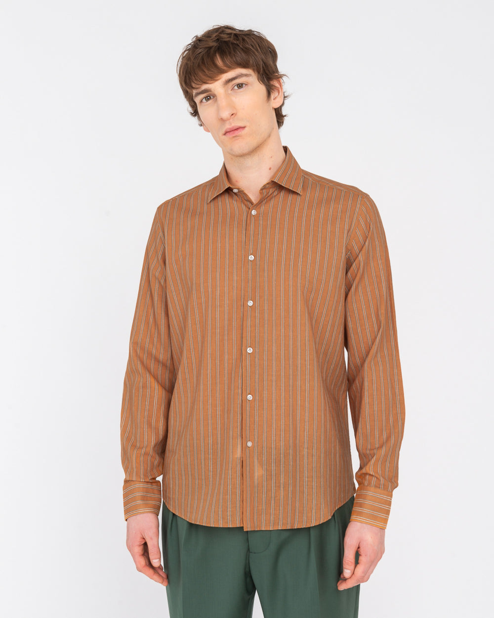 orange linen cotton regimental shirt