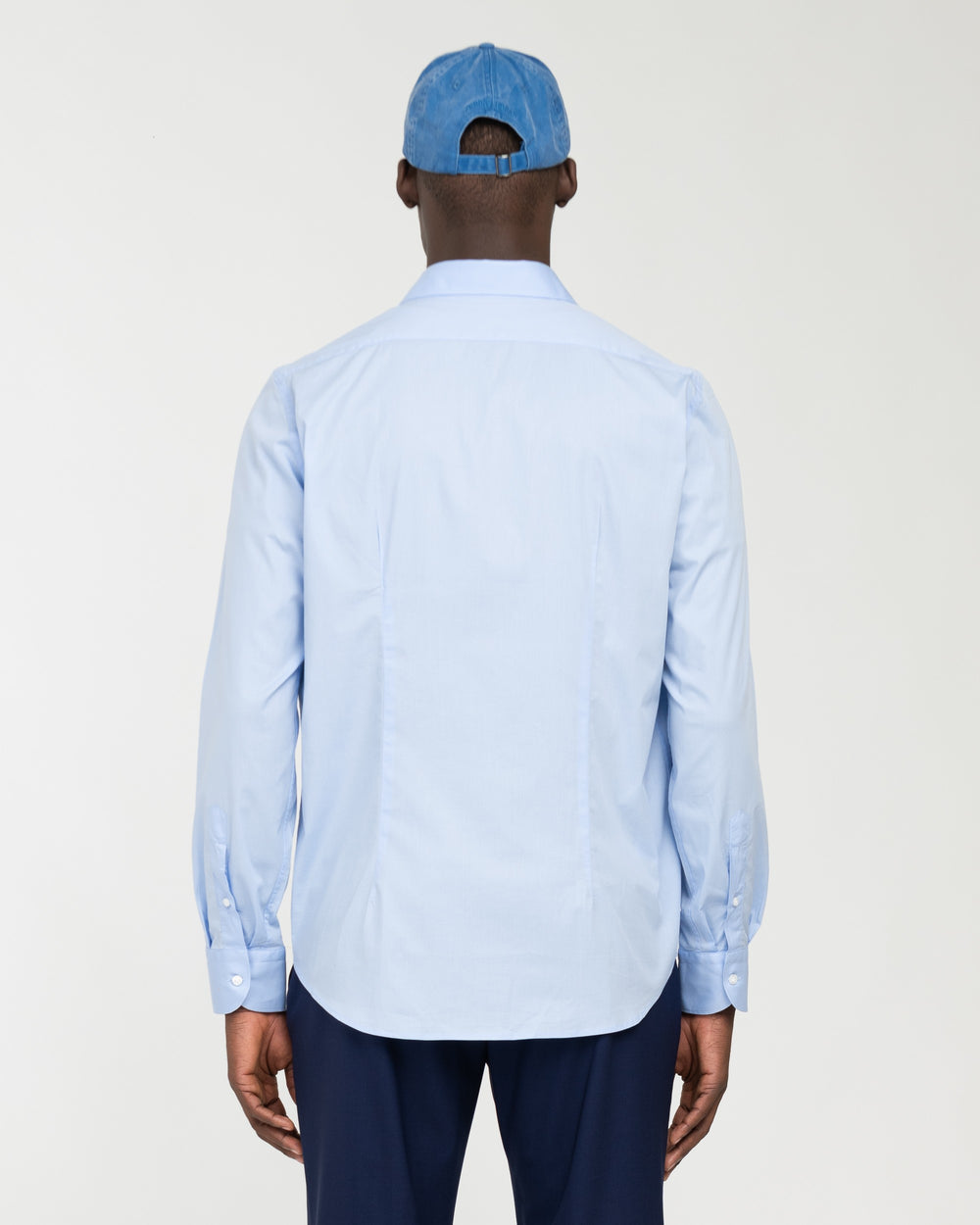 sky blue stretch poplin button down shirt