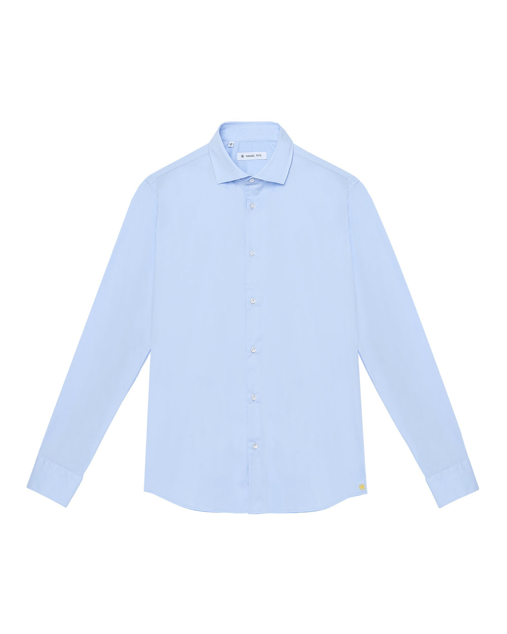 sky blue stretch poplin button down shirt