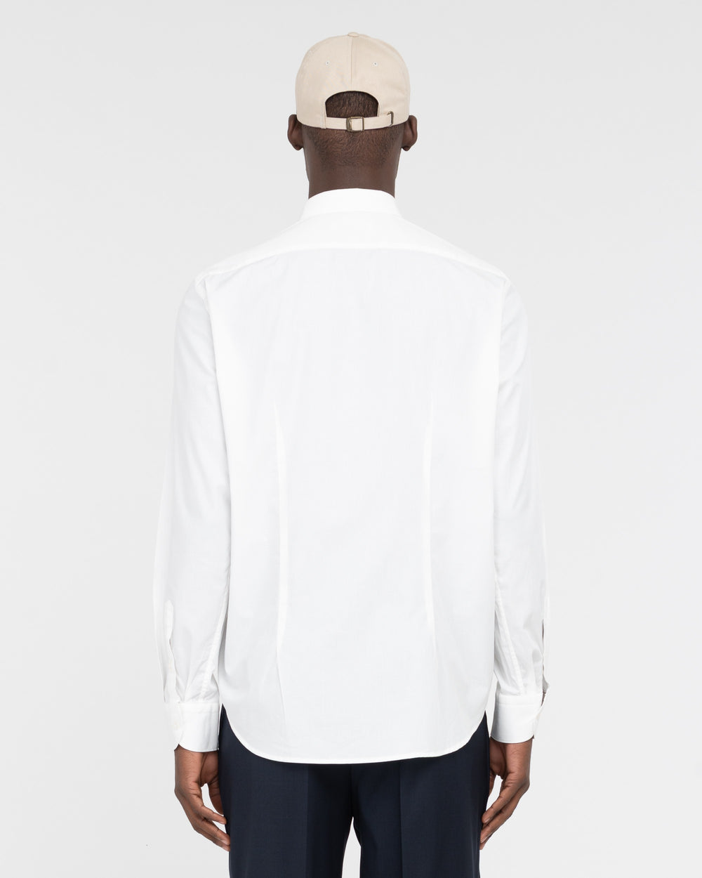 white stretch poplin button down shirt