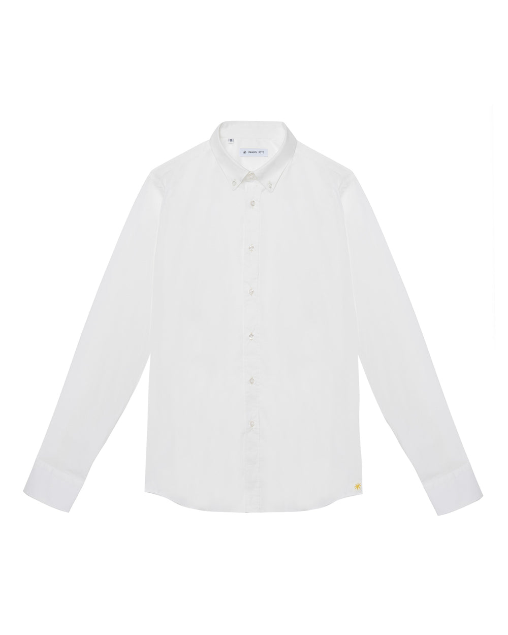 white stretch poplin button down shirt