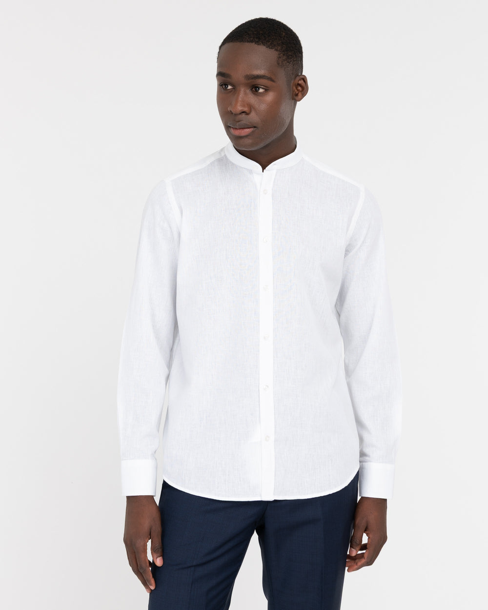 white cotton linen korean collar shirt