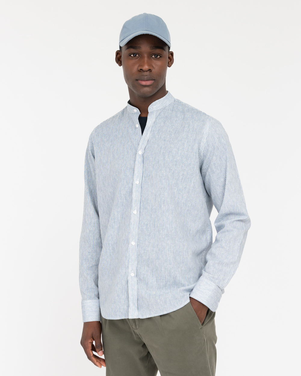 light blue linen cotton stripe print shirt