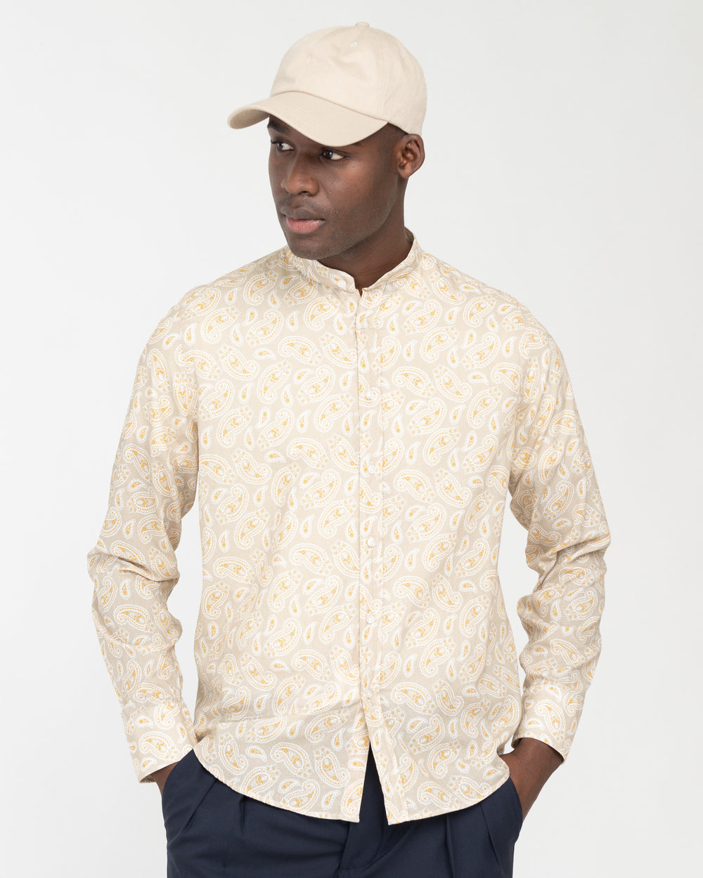 yellow cotton paisley print shirt