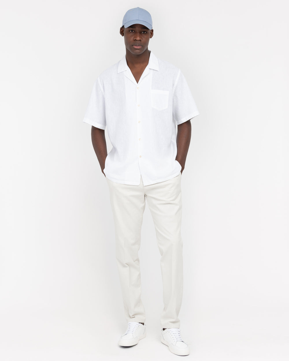 white short sleeved linen cotton shirt