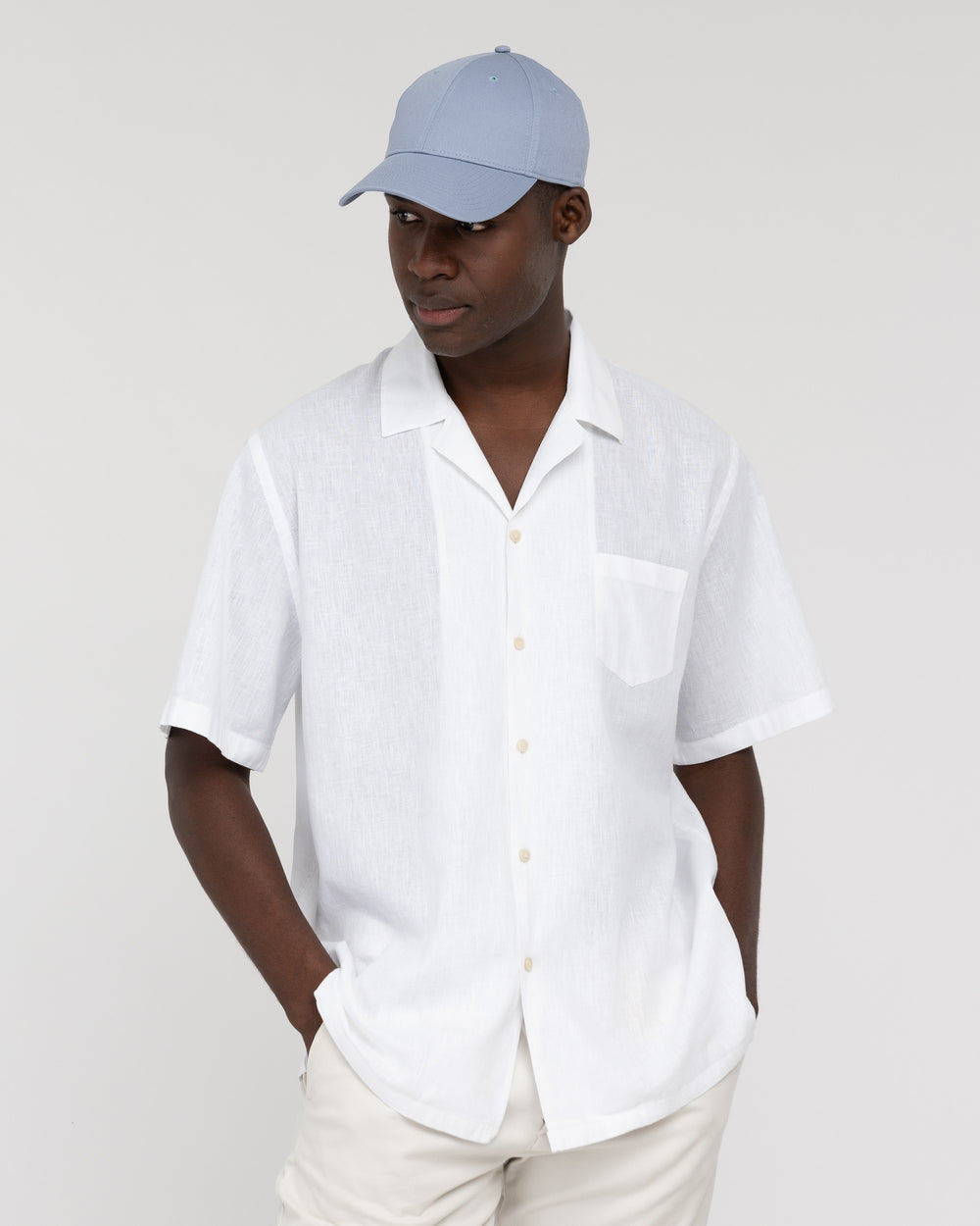 white short sleeved linen cotton shirt