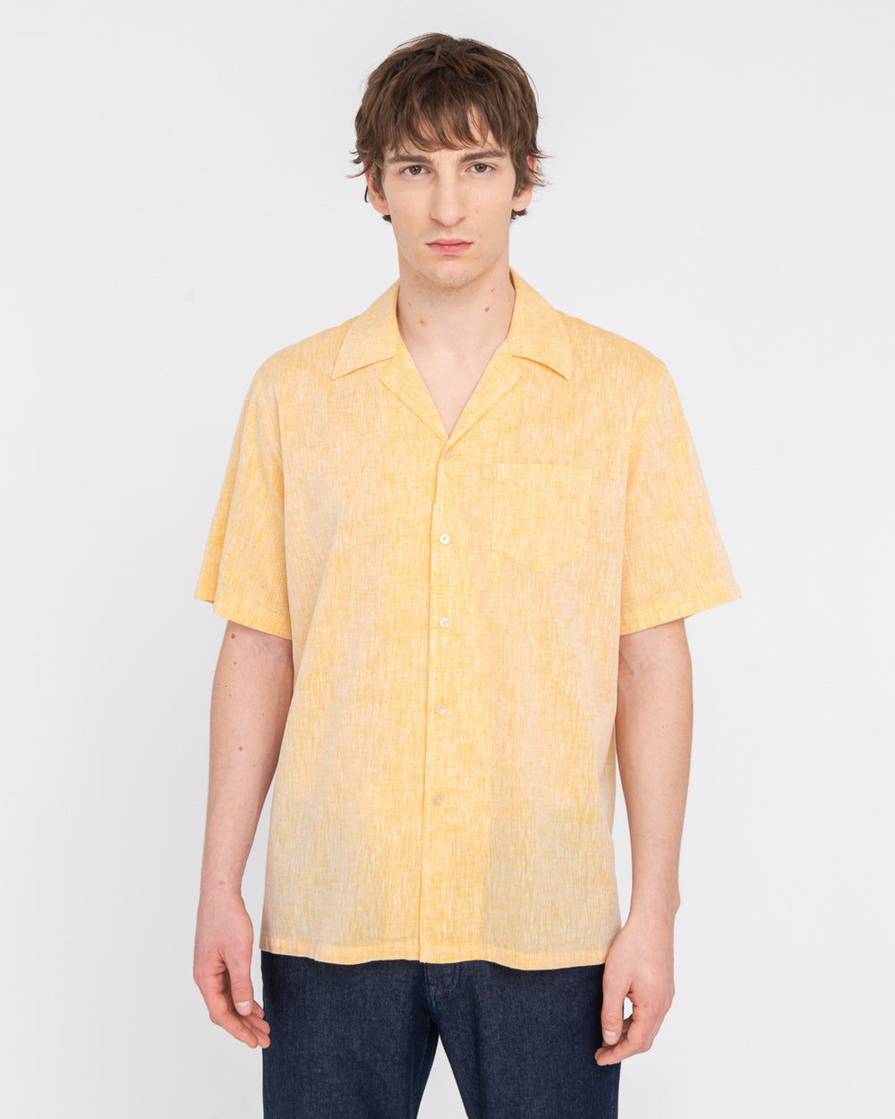 yellow short sleeved linen cotton shirt