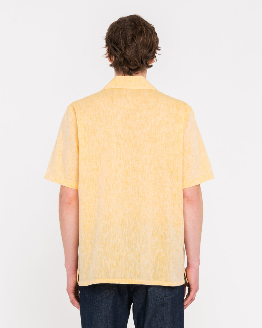 yellow short sleeved linen cotton shirt