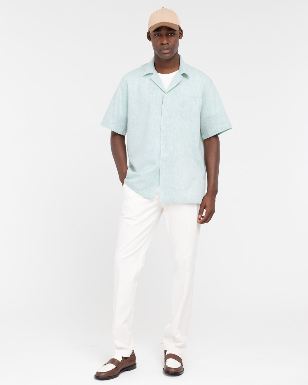 green short sleeved linen cotton shirt