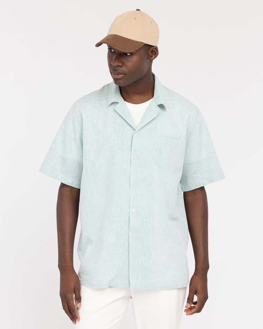 green short sleeved linen cotton shirt