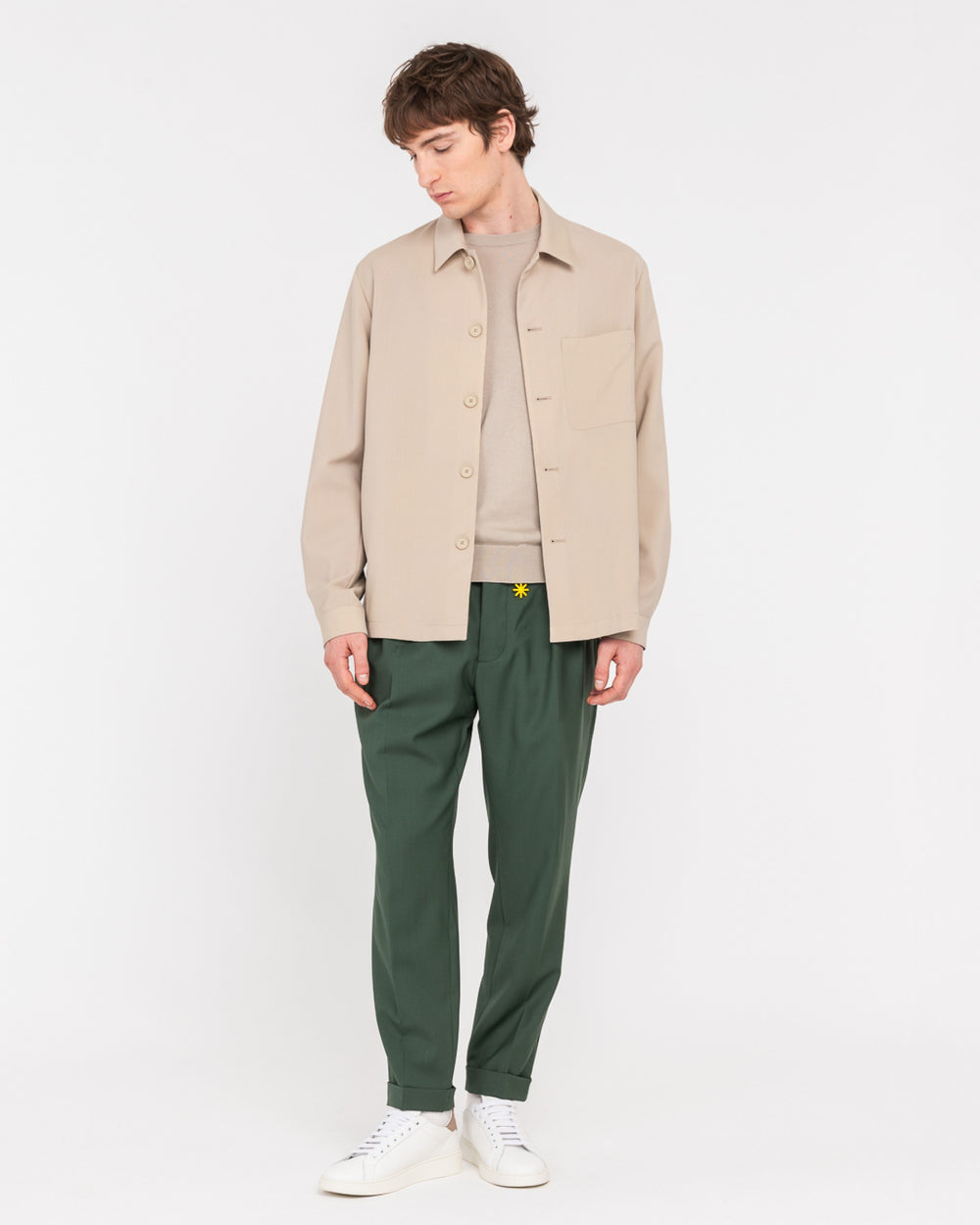 beige cool wool stretch overshirt