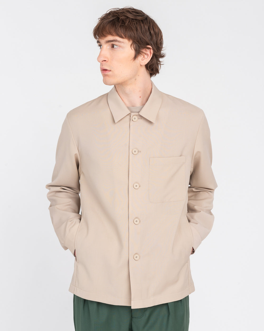 beige cool wool stretch overshirt