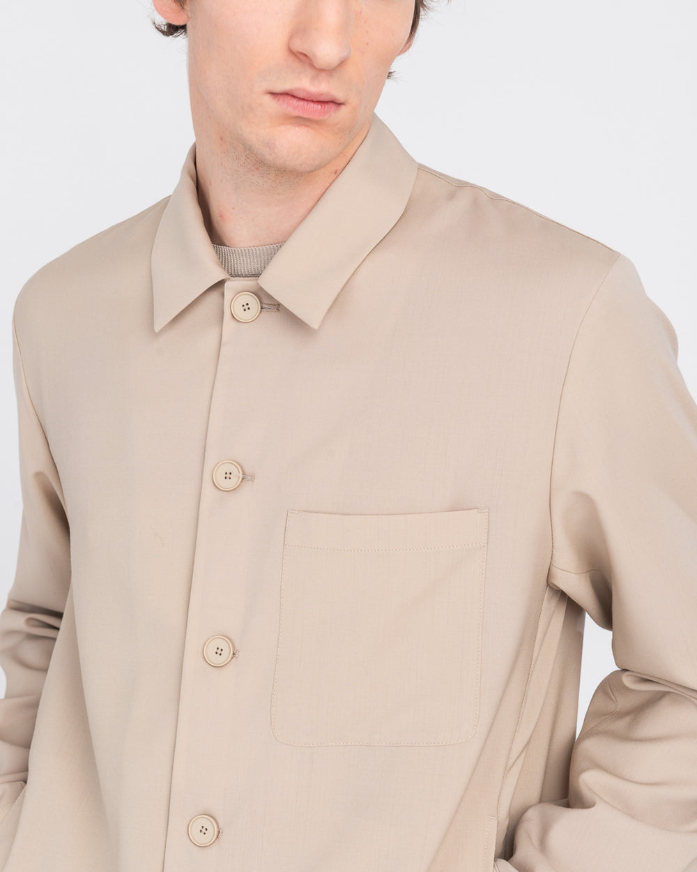 beige cool wool stretch overshirt