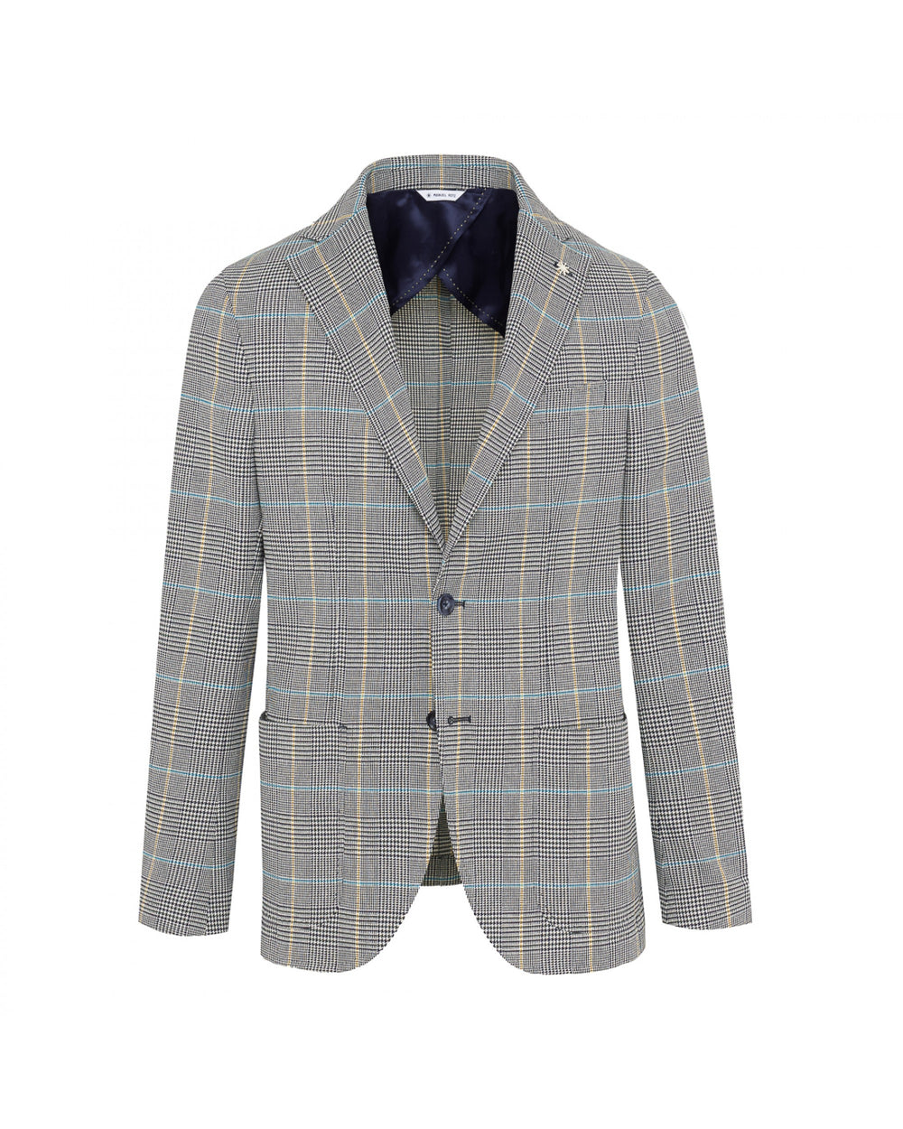 gray prince of wales stretch cotton blend blazer