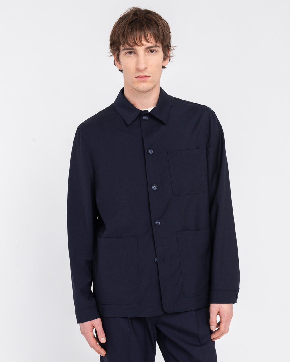 blue cool wool stretch overshirt