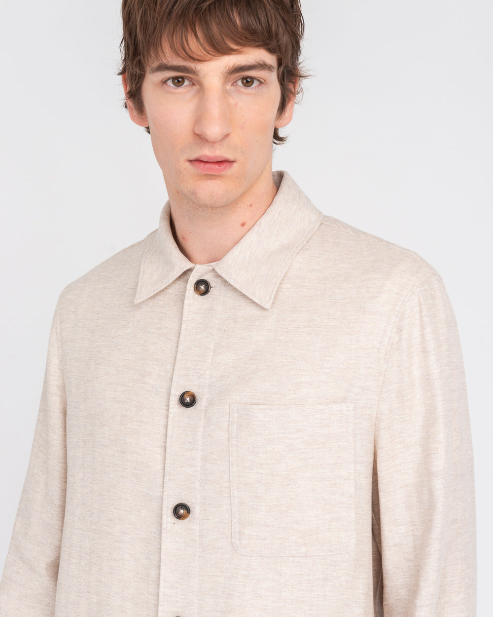 beige linen cotton chevron overshirt