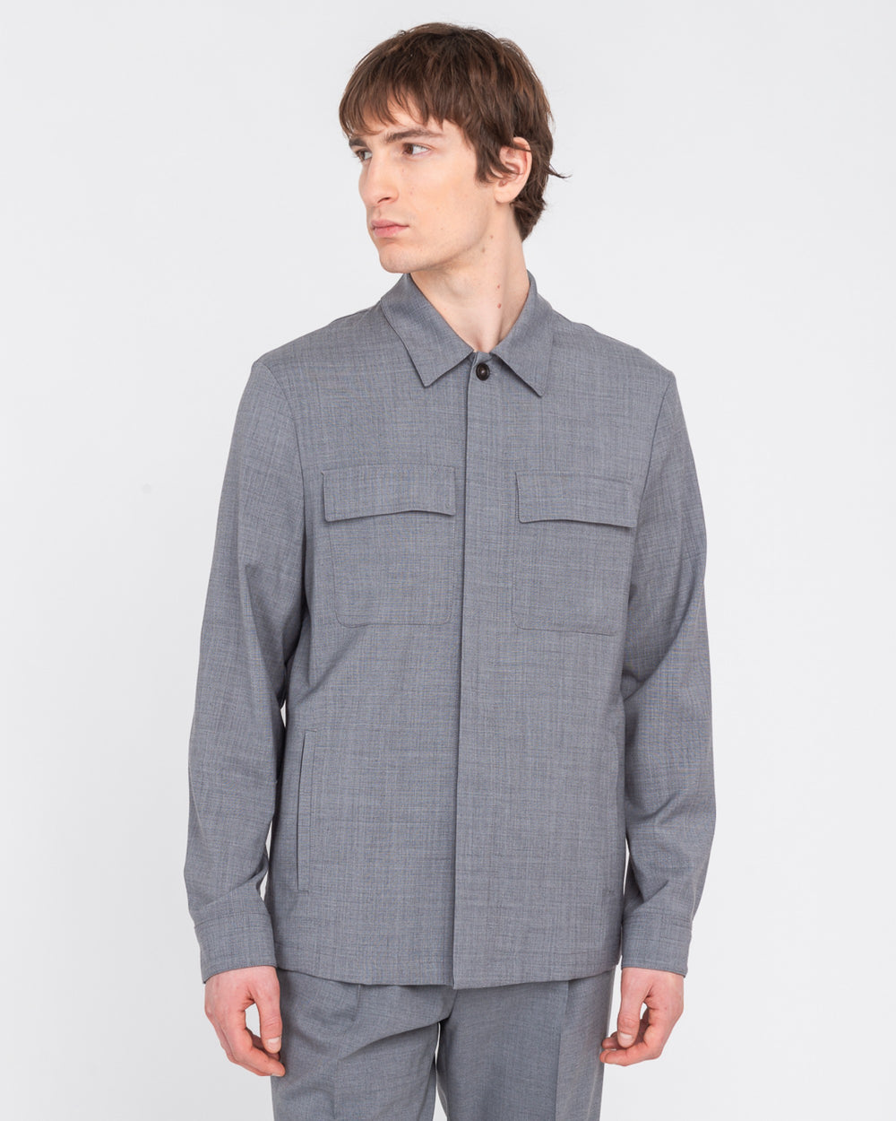 gray cool wool stretch overshirt