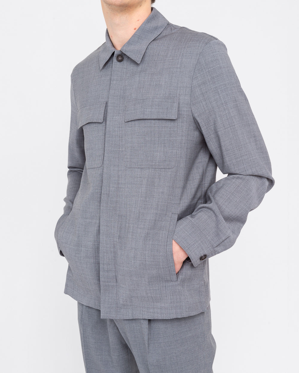 gray cool wool stretch overshirt