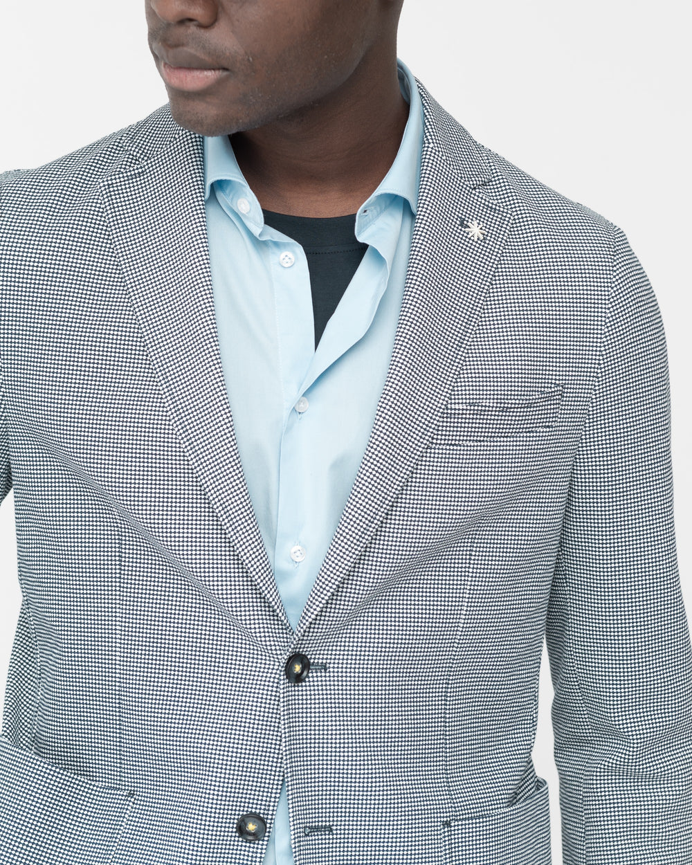 blue stretch printed jersey blazer