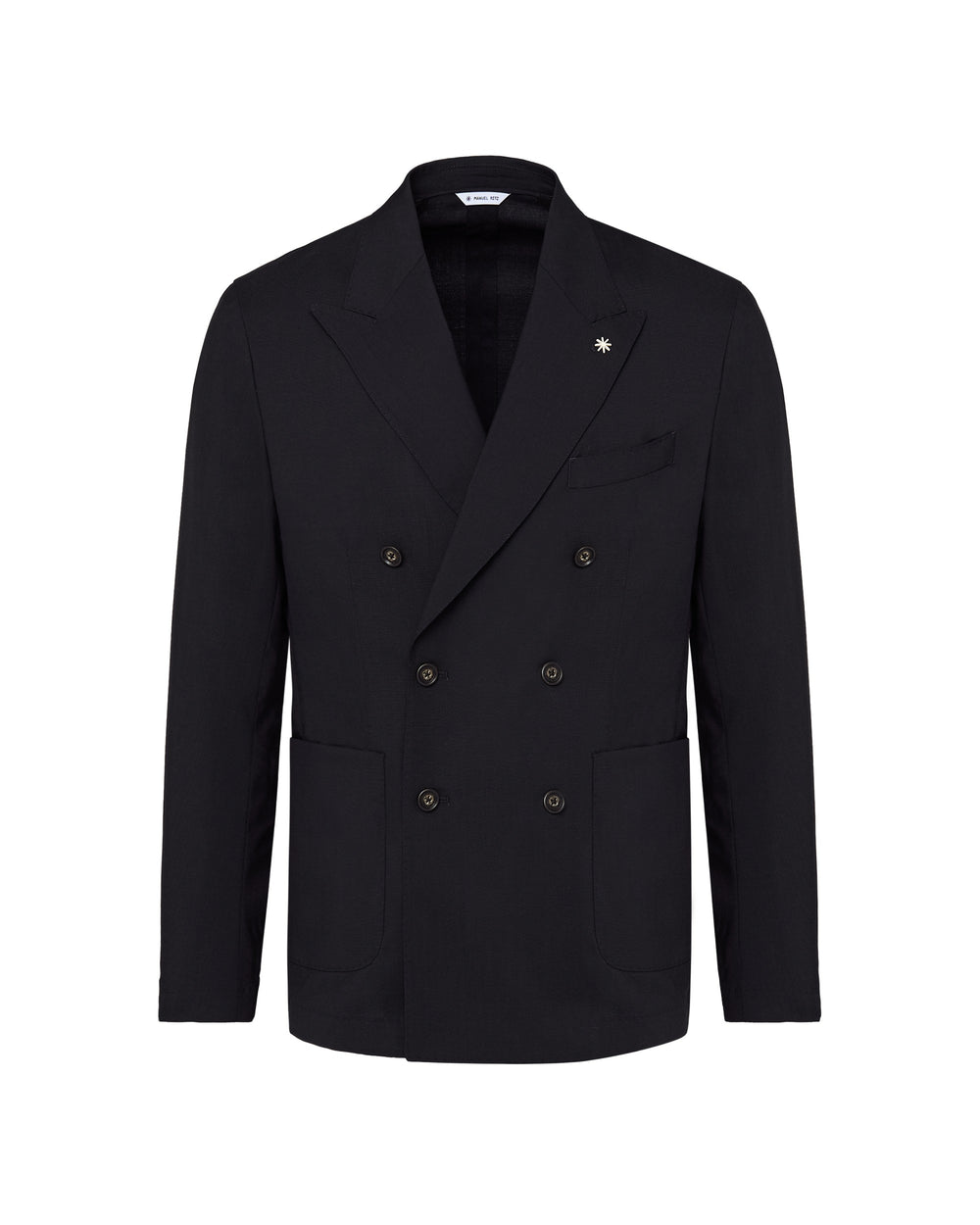 black stretch cool wool double breasted blazer