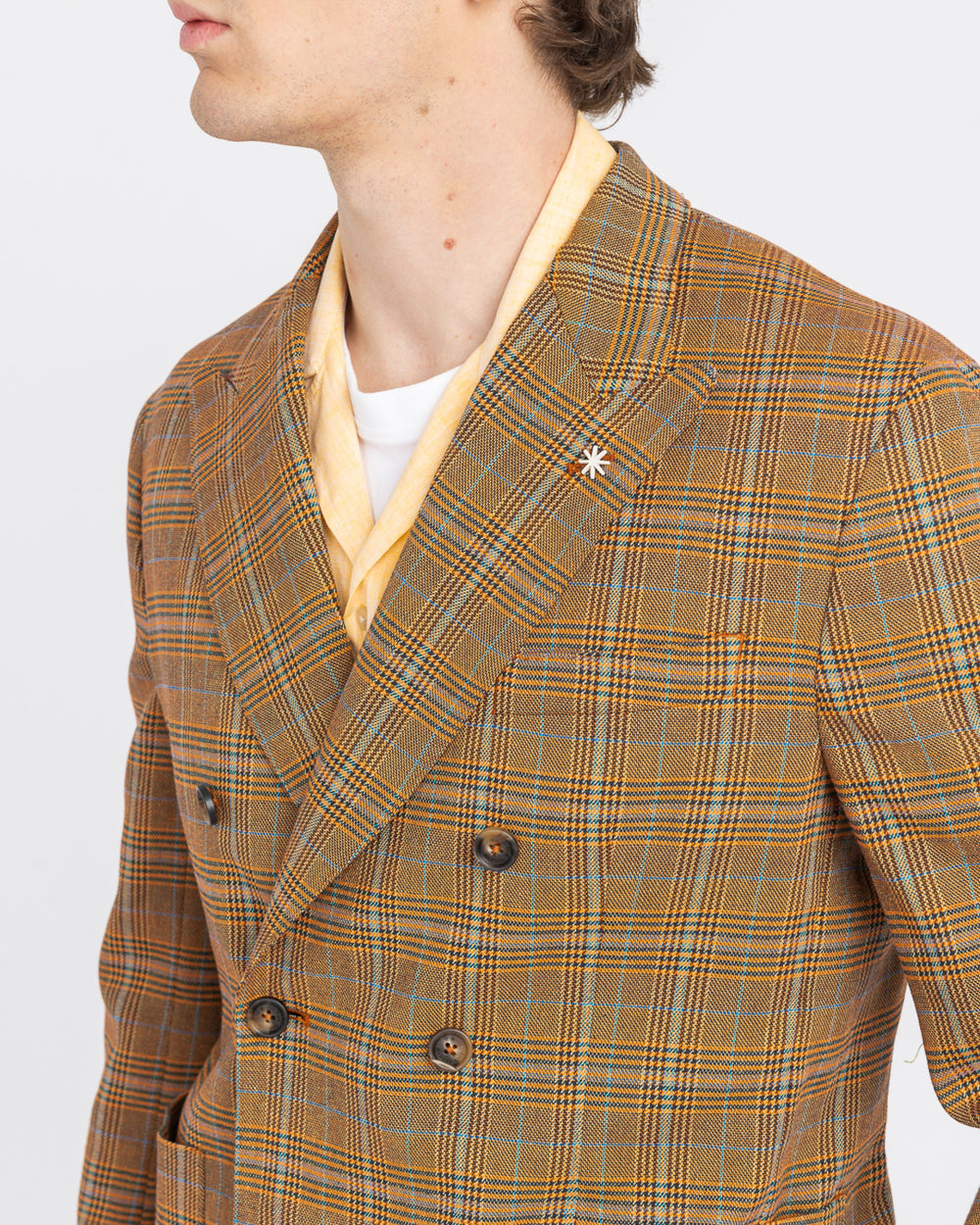 brown prince of wales double breasted blazer