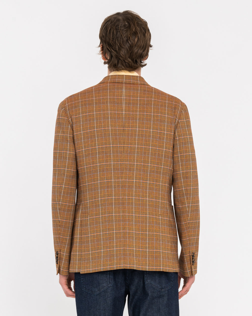 brown prince of wales double breasted blazer