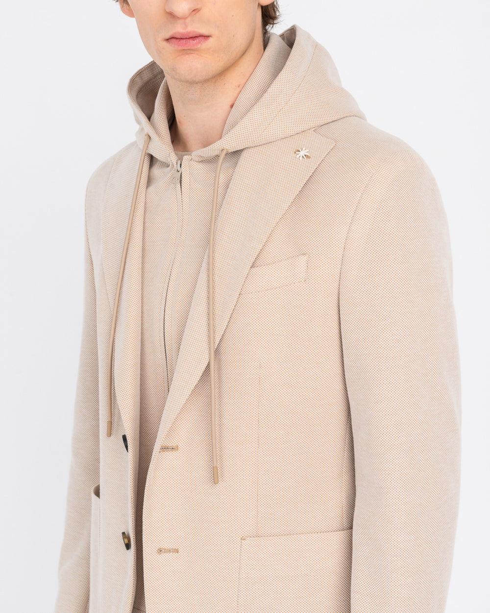 beige hooded blazer jersey cotton piqué