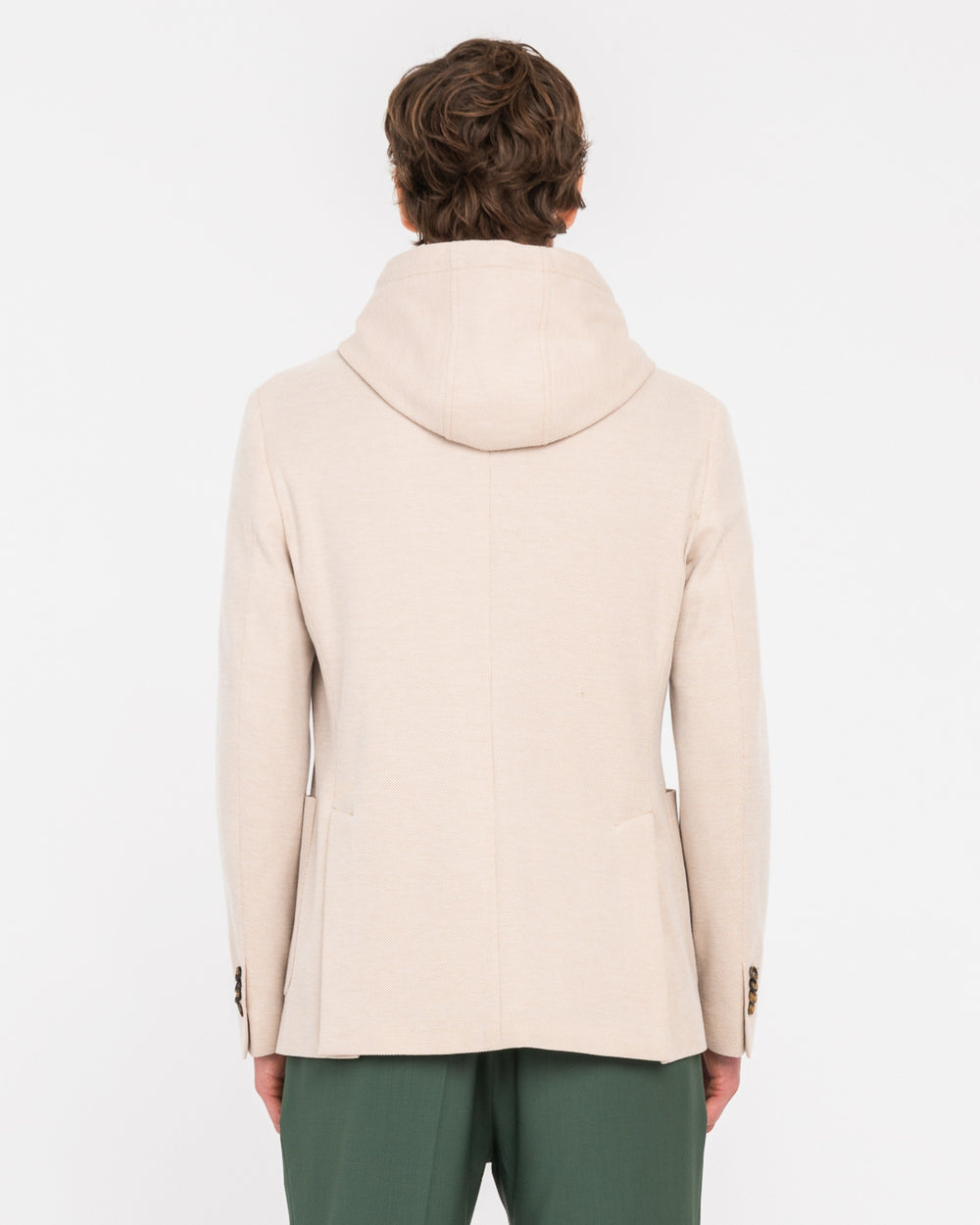 beige hooded blazer jersey cotton piqué