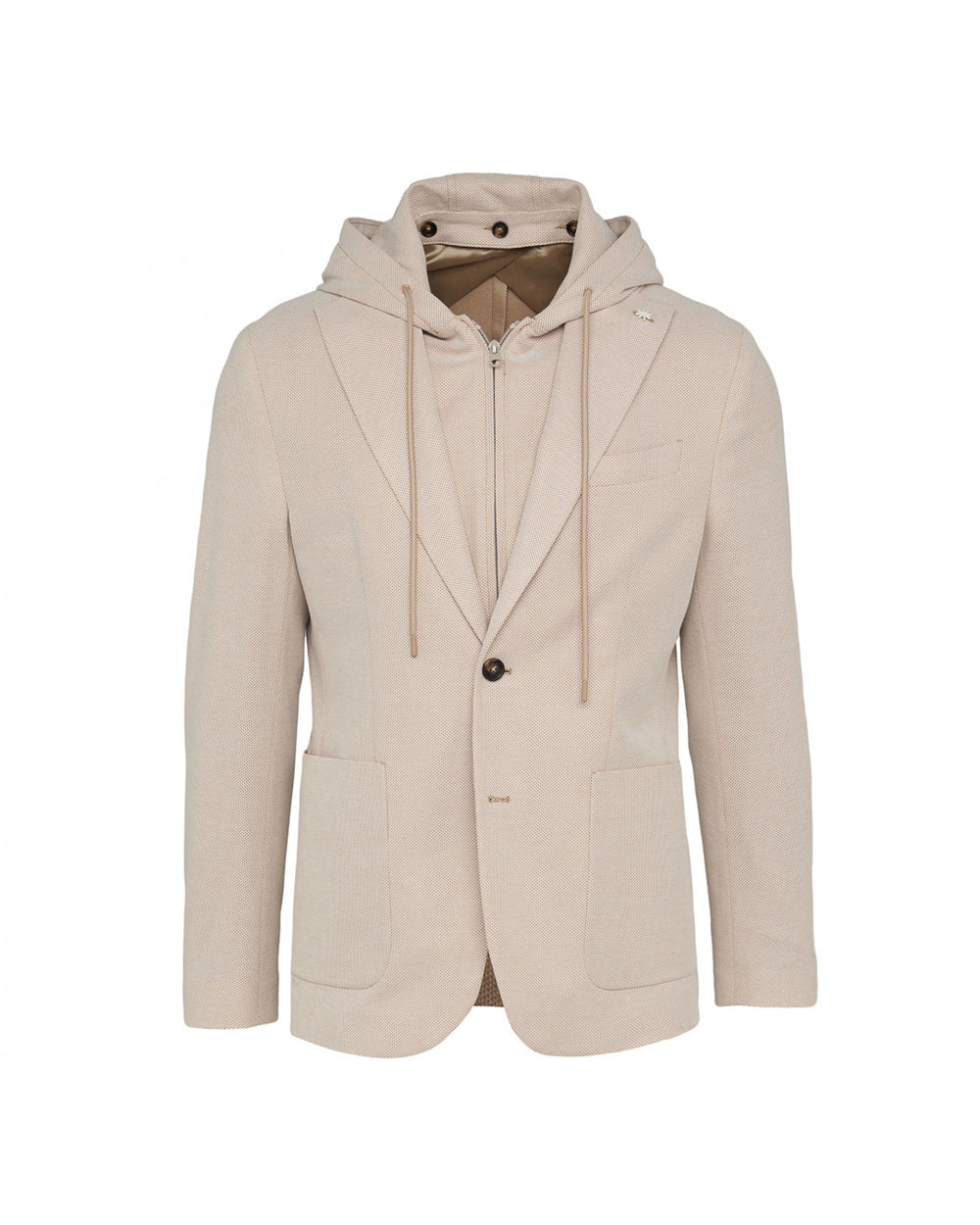 beige hooded blazer jersey cotton piqué