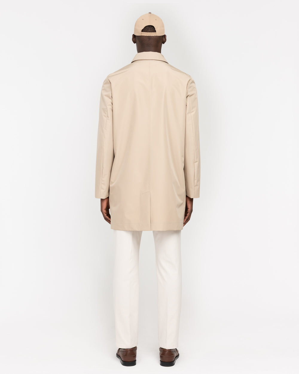 beige technical microfibre trench coat