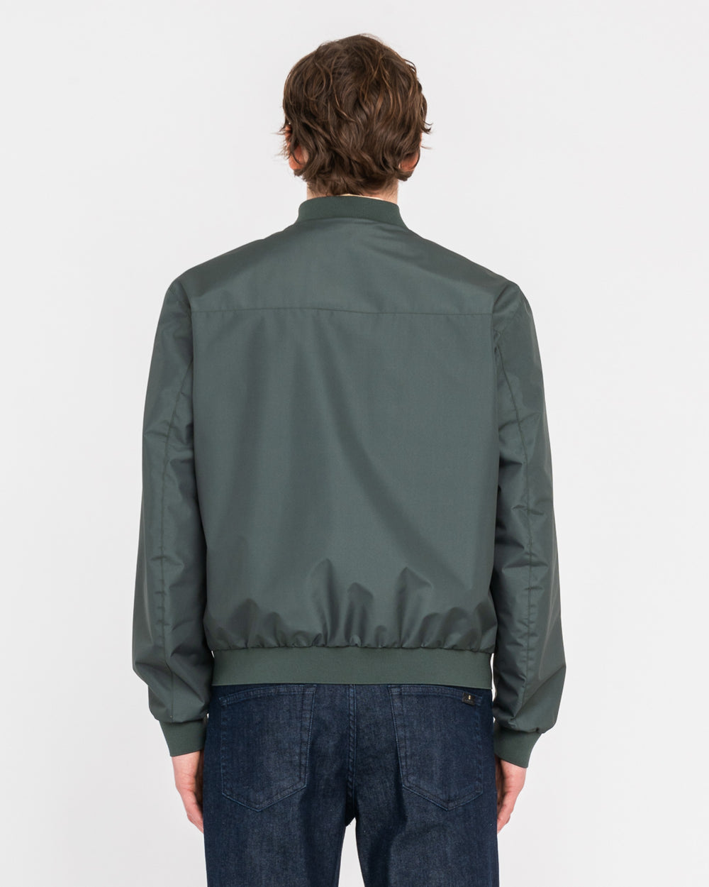 green technical microfibre bomber jacket