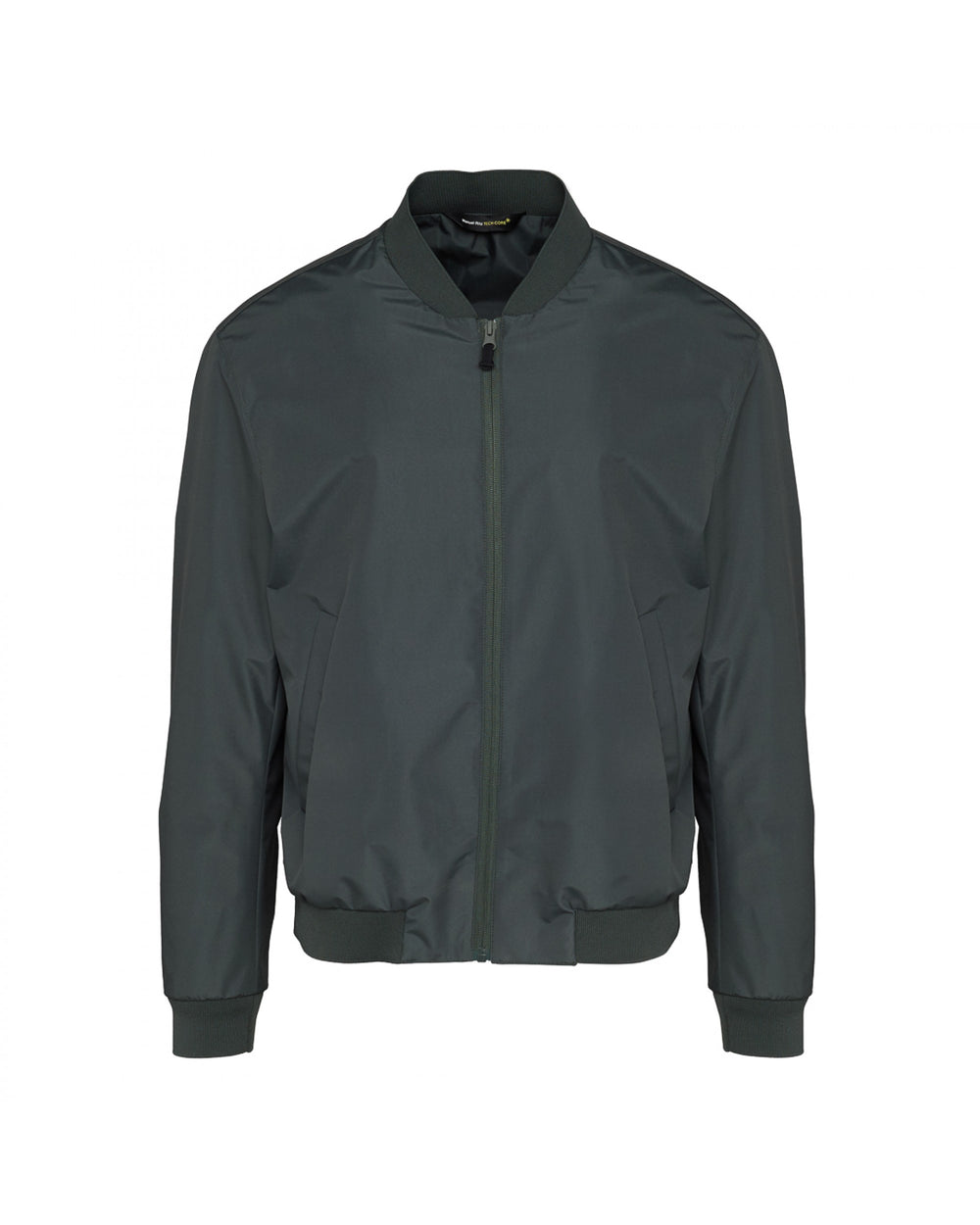 green technical microfibre bomber jacket