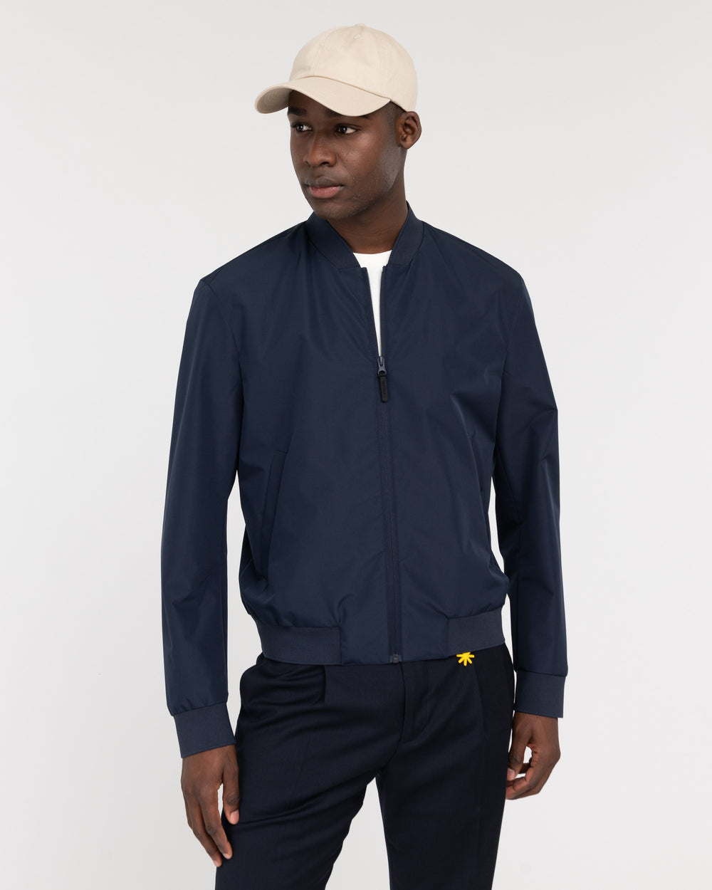 blue technical microfibre bomber jacket