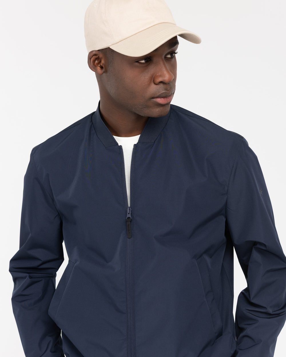 blue technical microfibre bomber jacket