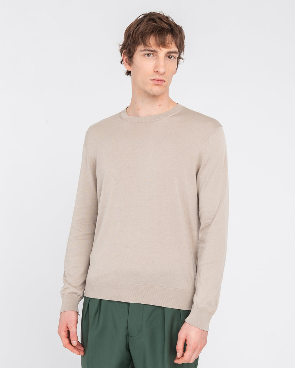 beige round neck cotton knitwear