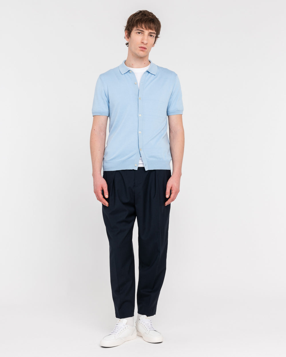 sky blue knitted shirt in shaved cotton