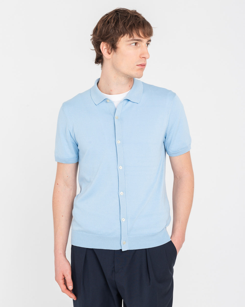 sky blue knitted shirt in shaved cotton