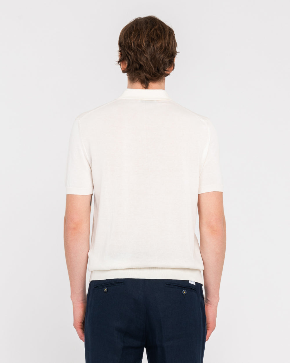 white cotton knit polo shirt