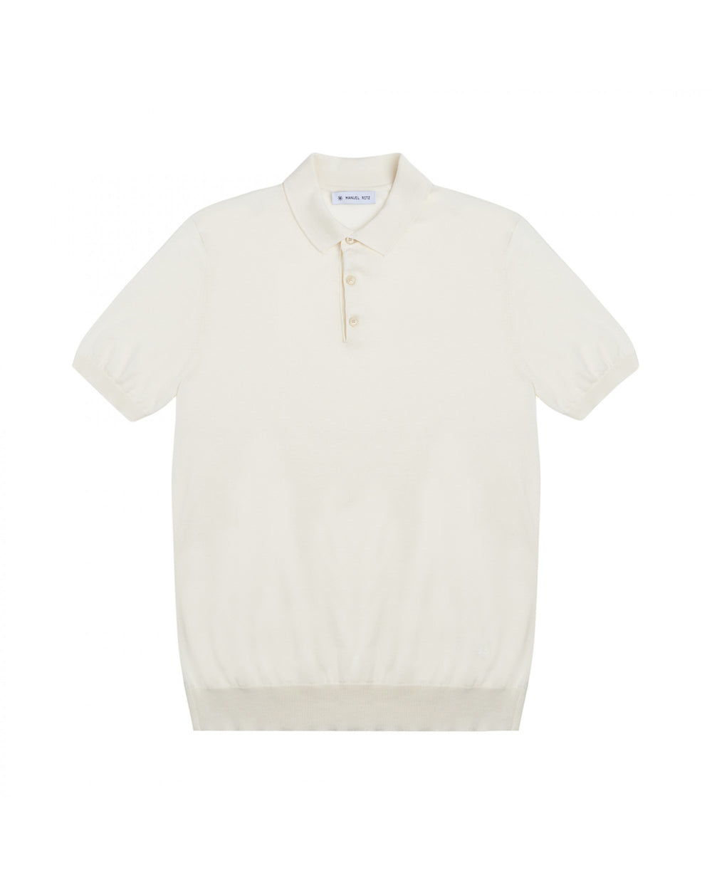 white cotton knit polo shirt