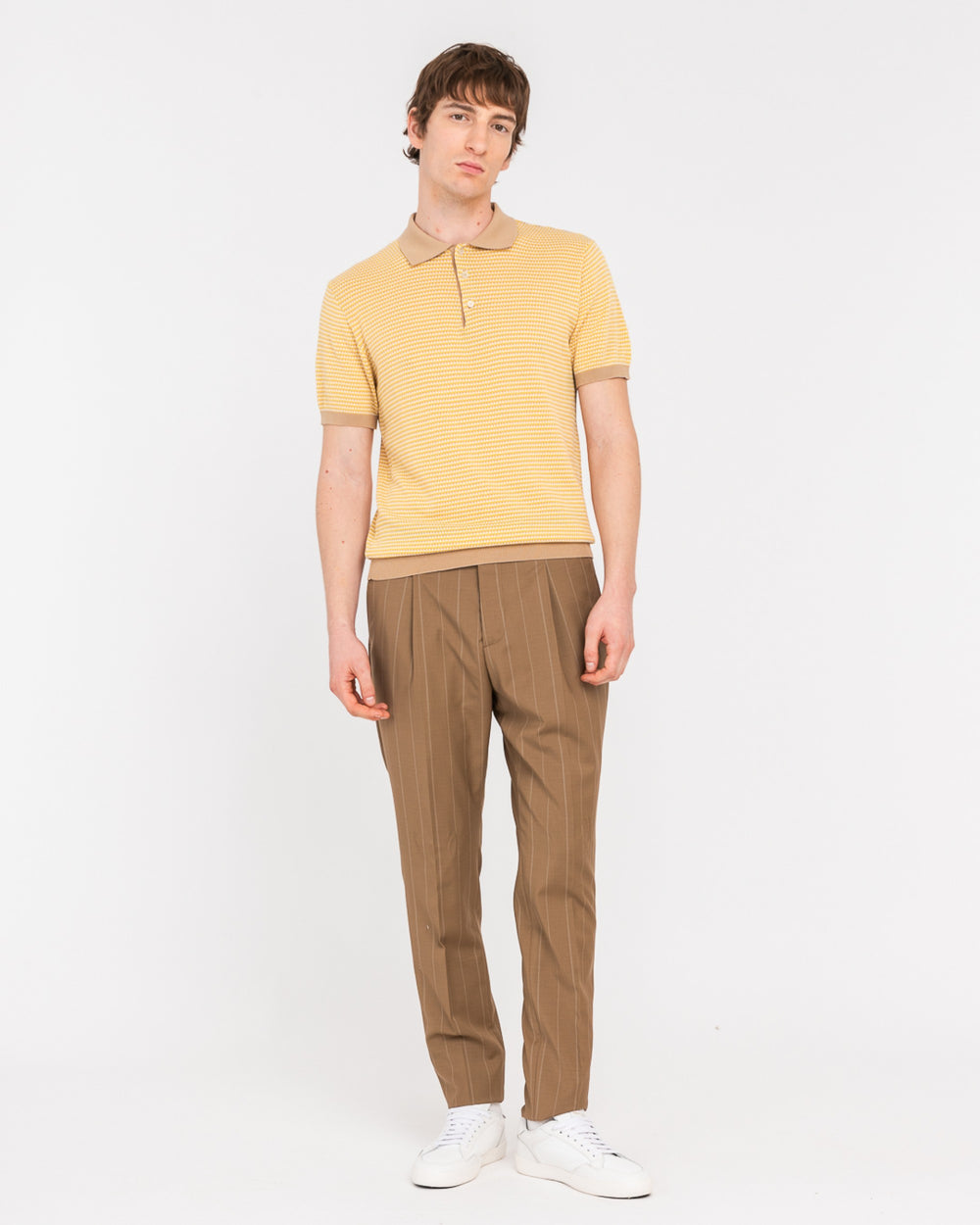 beige jacquard cotton polo shirt