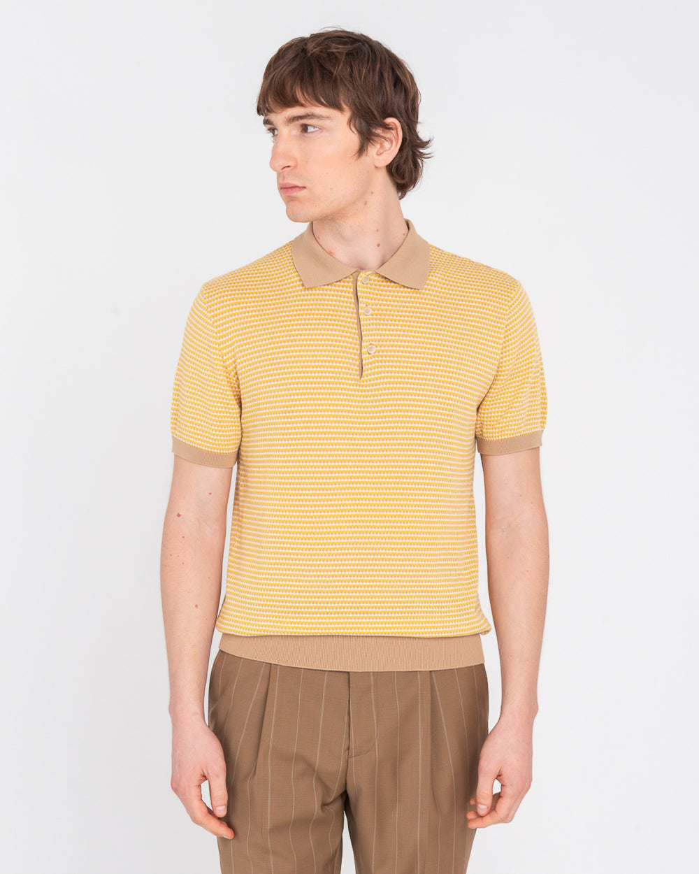 beige jacquard cotton polo shirt