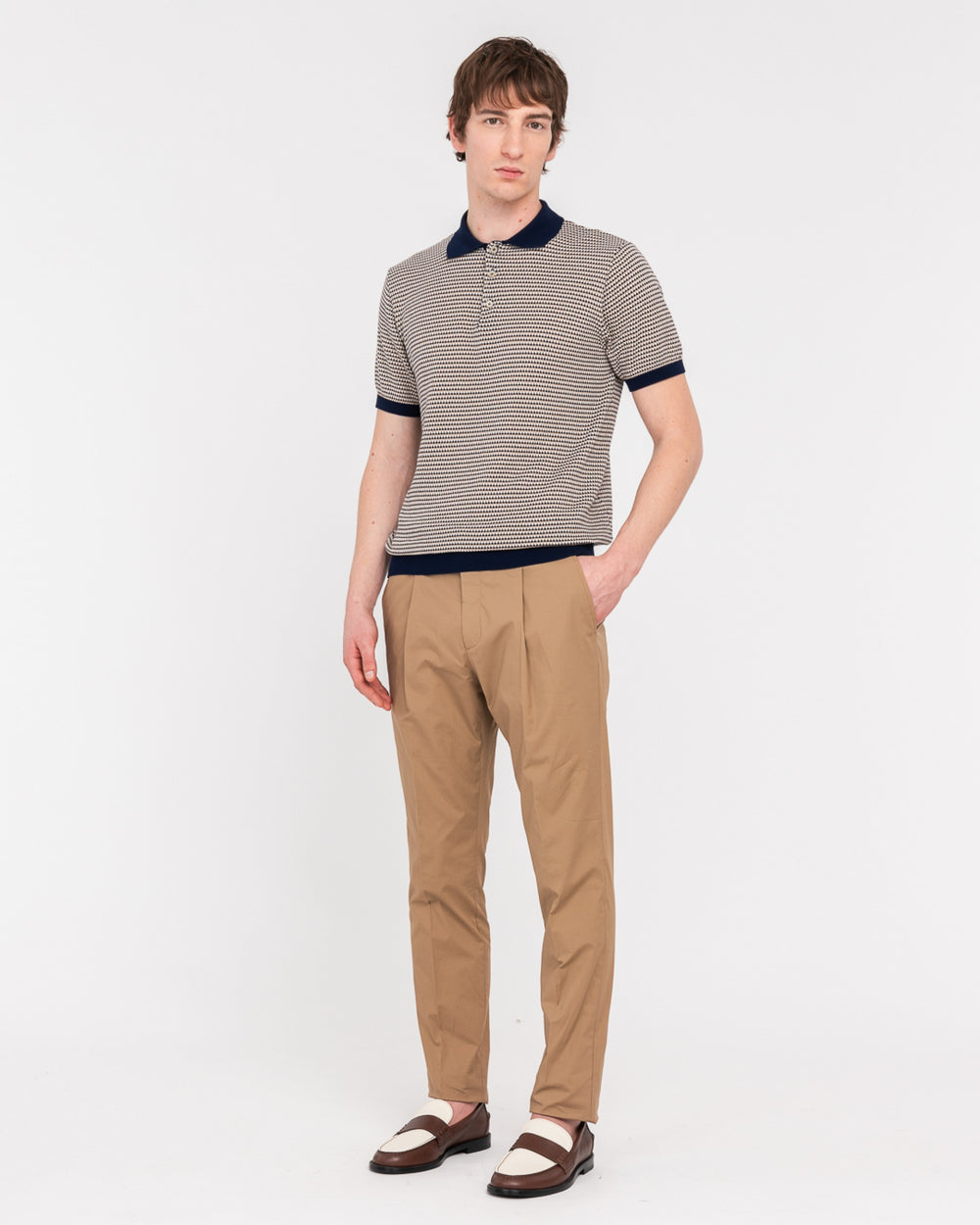 blue jacquard cotton polo shirt