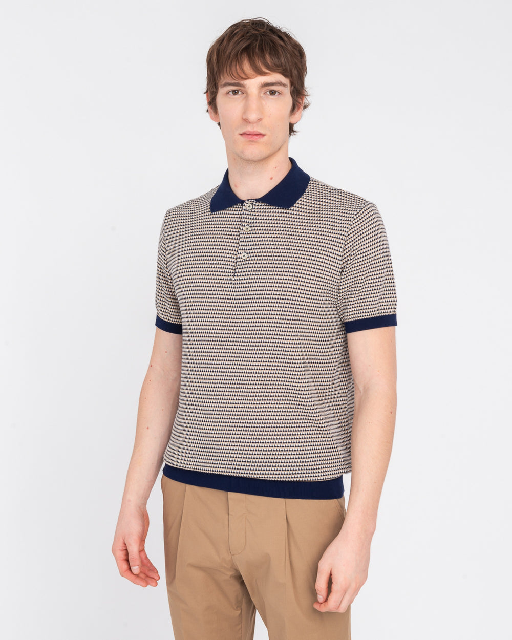 blue jacquard cotton polo shirt