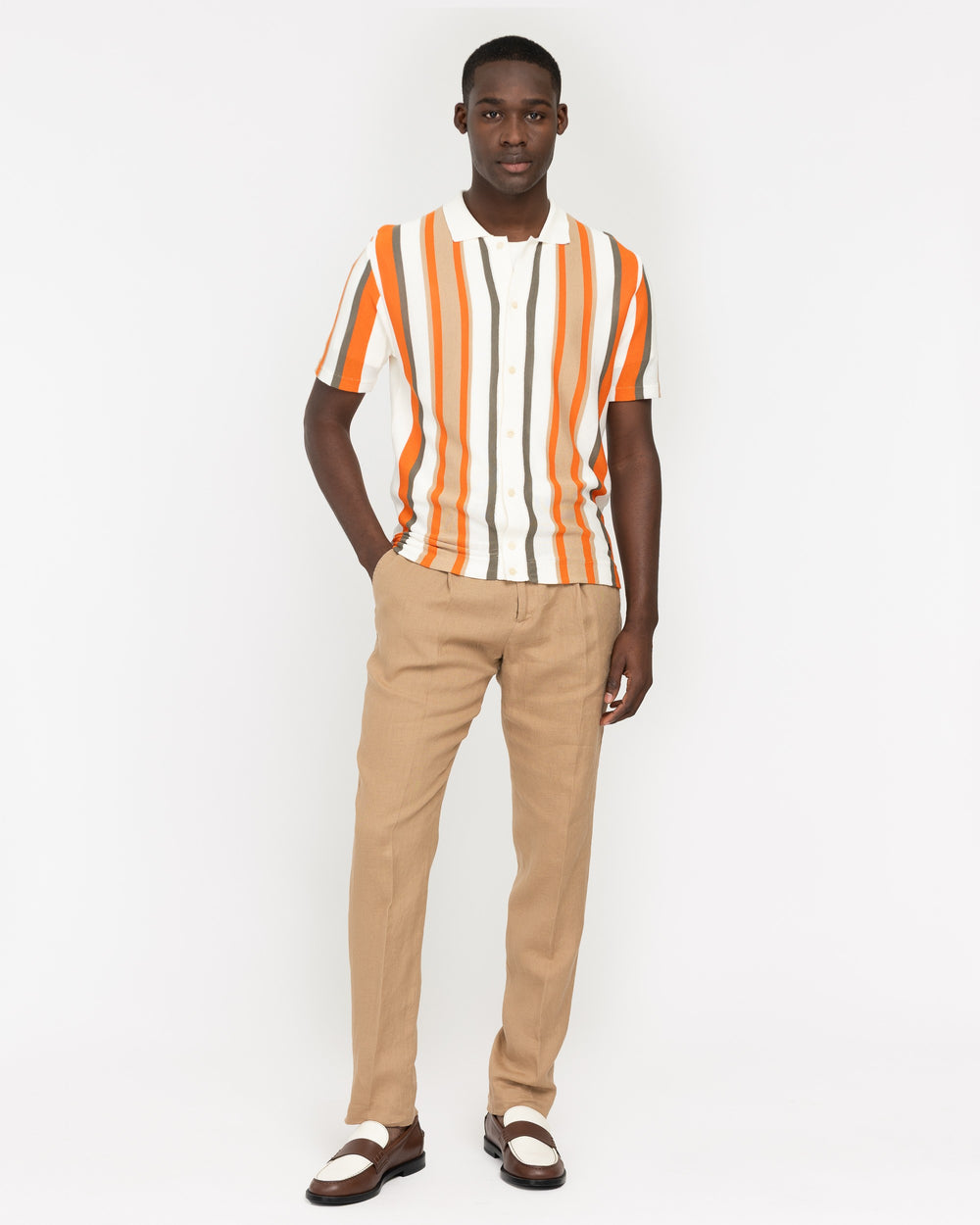 orange cotton regimental polo shirt