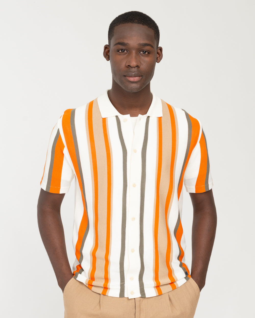 orange cotton regimental polo shirt